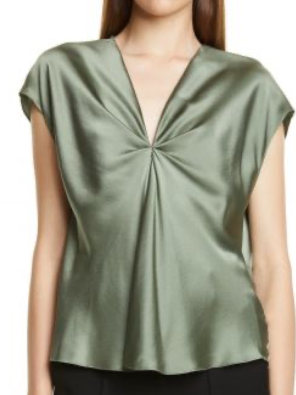 Vince Satin Twist V-Neck Top in Sage Green